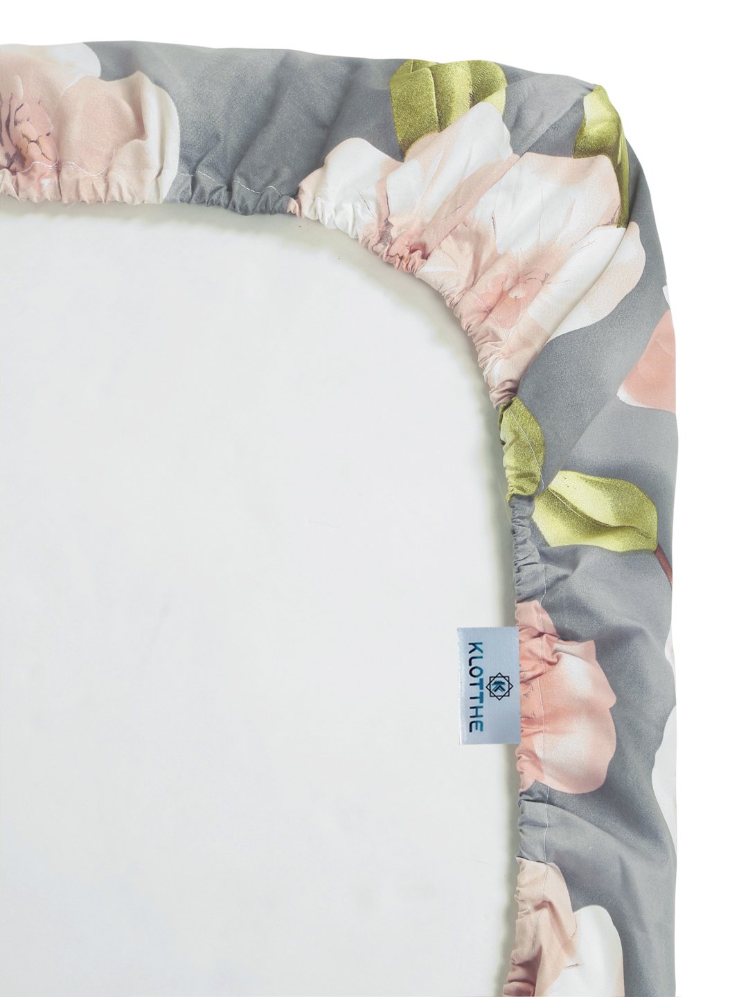 Grey Floral 7D Cotton Blend Fitted Single Bedsheet with Pillow Cover