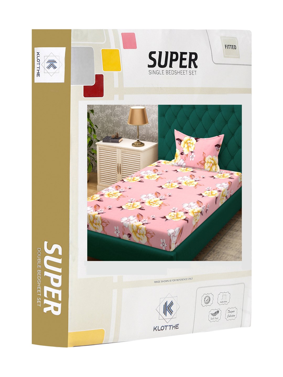 Pink Floral 300 TC Cotton Blend Fitted Single Bedsheet in Book Fold Packing
