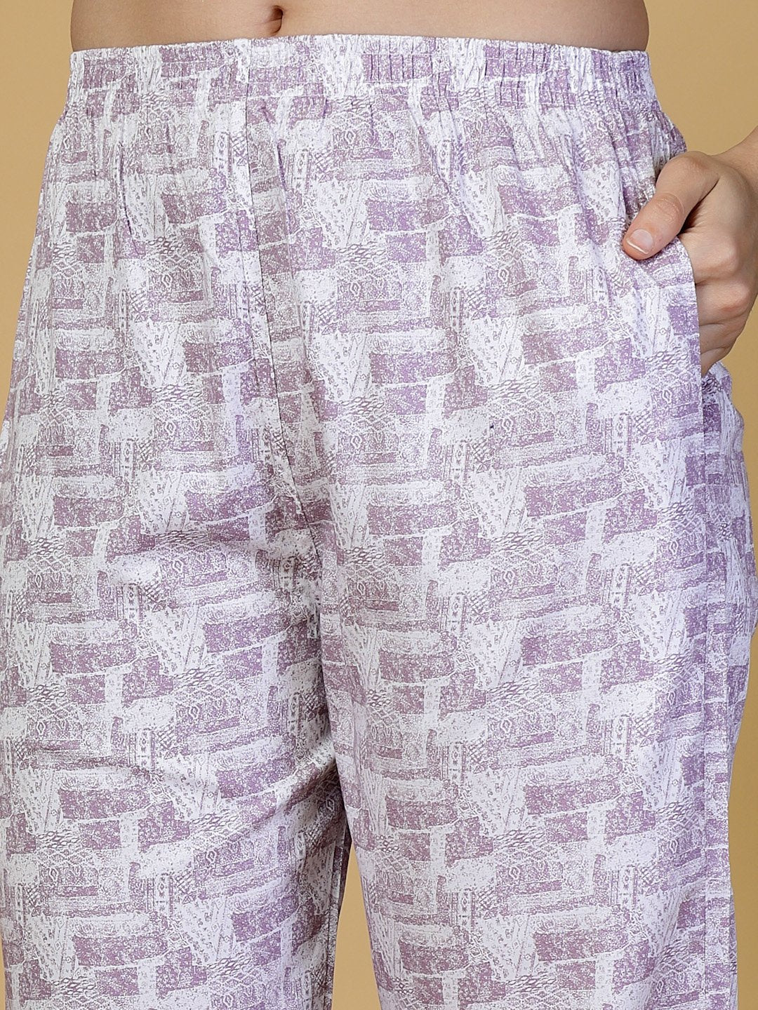 Women Purple Abstract Pure Cotton Night Suit