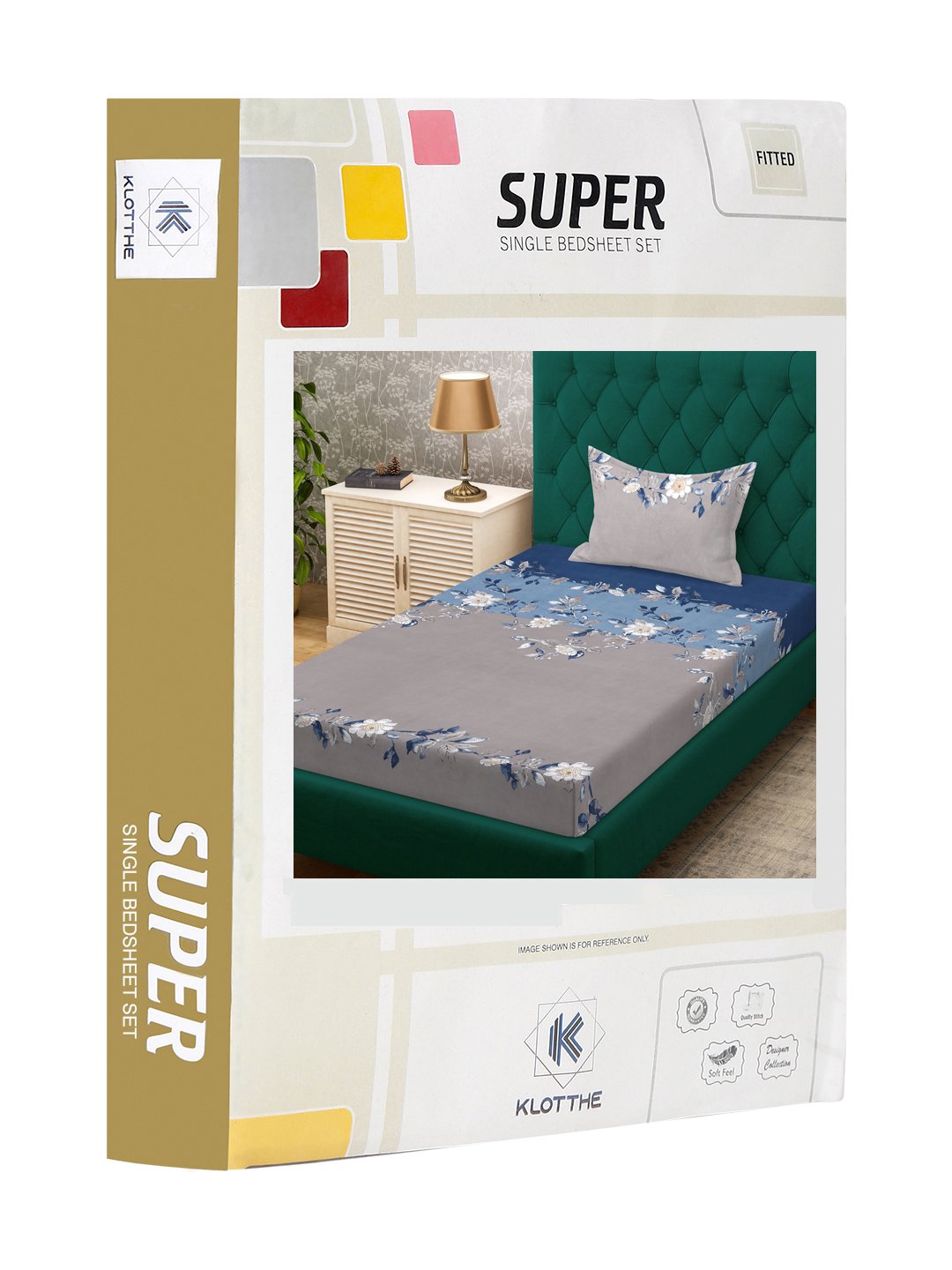Grey Floral 300 TC Cotton Blend Fitted Single Bedsheet in Book Fold Packing