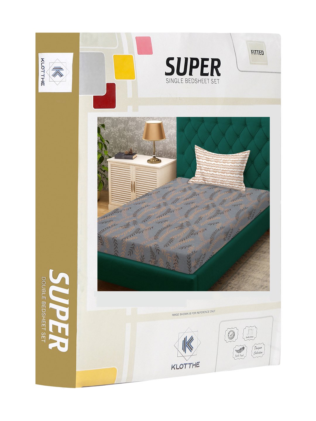 Grey Floral 300 TC Cotton Blend Fitted Single Bedsheet in Book Fold Packing