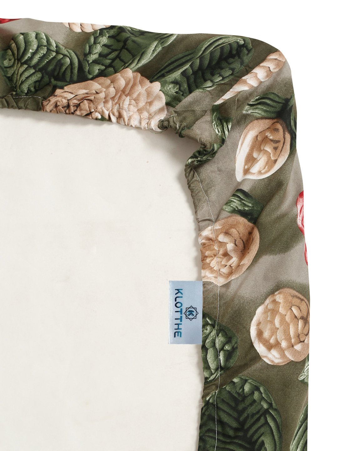 Green Floral 7D King Size Cotton Blend Fitted Double Bedsheet with 2 Pillow Covers