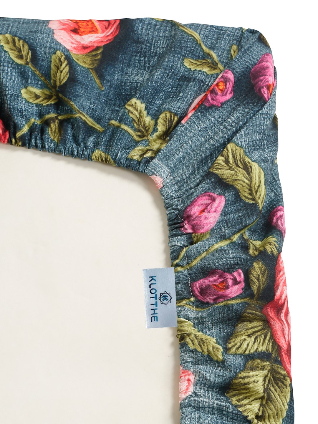 Turquoise Floral 7D King Size Cotton Blend Fitted Double Bedsheet with 2 Pillow Covers