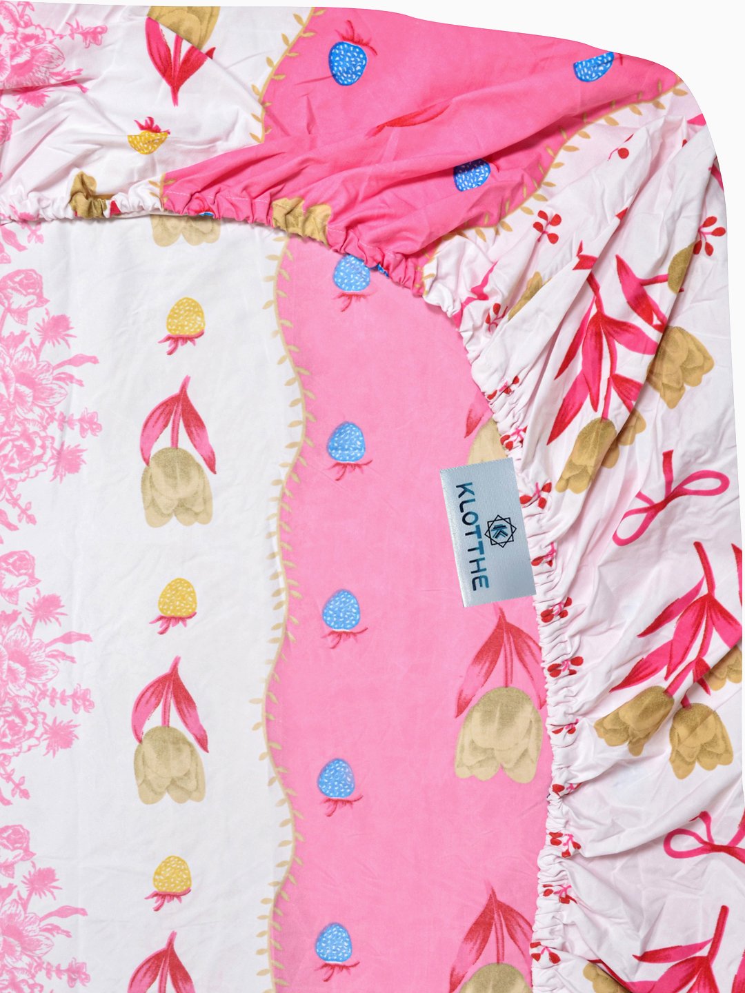 Pink Floral 300 TC Cotton Blend Fitted Double Bedsheet with 2 Pillow Covers