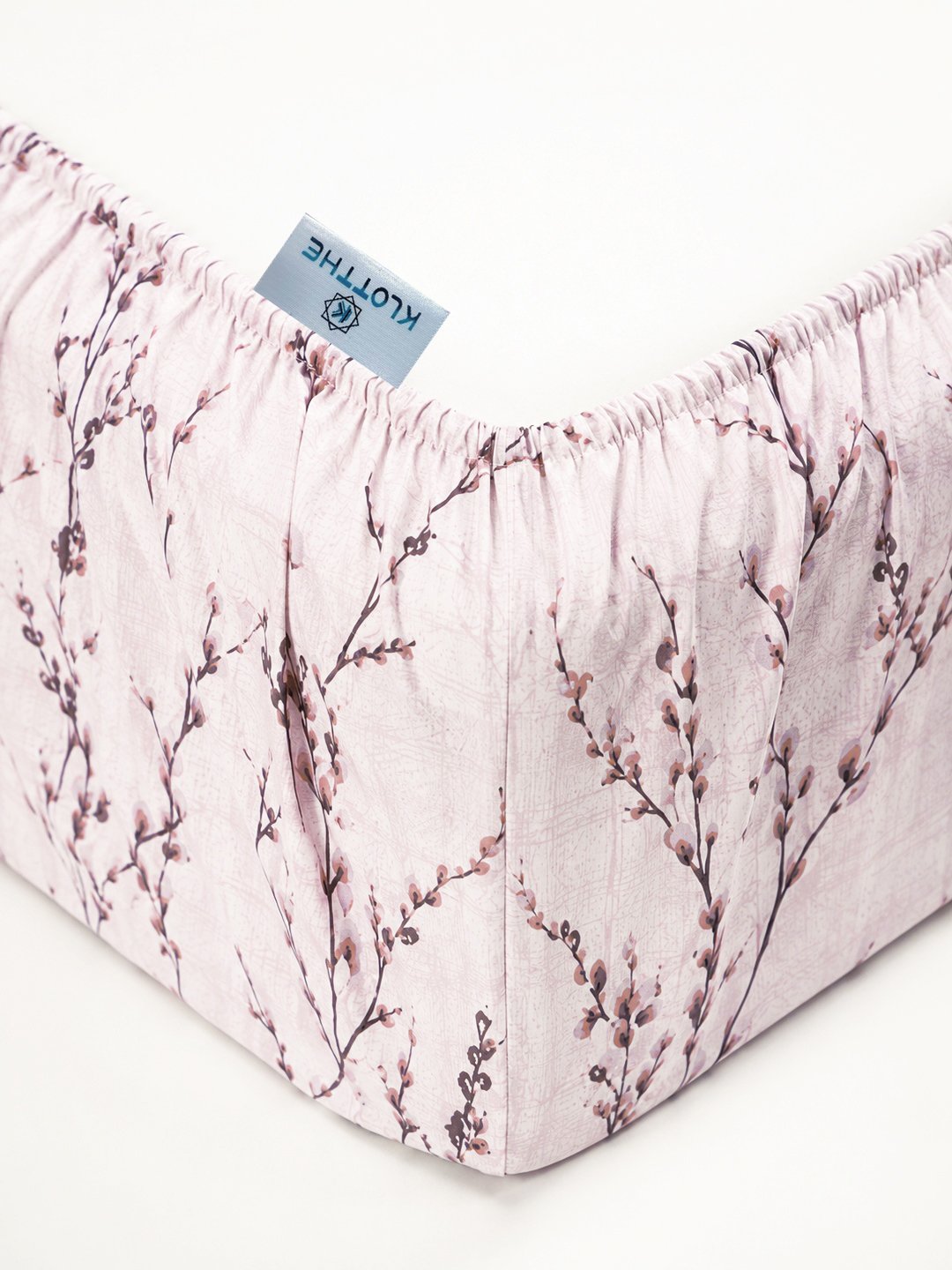 Cream Floral Cotton Blend Fitted Double Bedsheet with 2 Pillow Covers