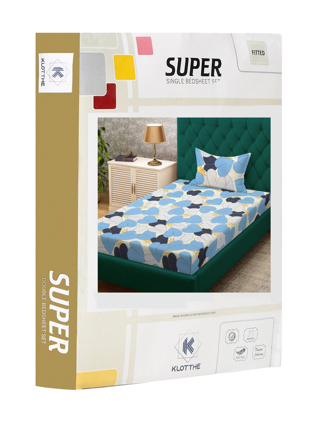 Blue Floral 300 TC Cotton Blend Fitted Single Bedsheet Set in Book Fold Packing