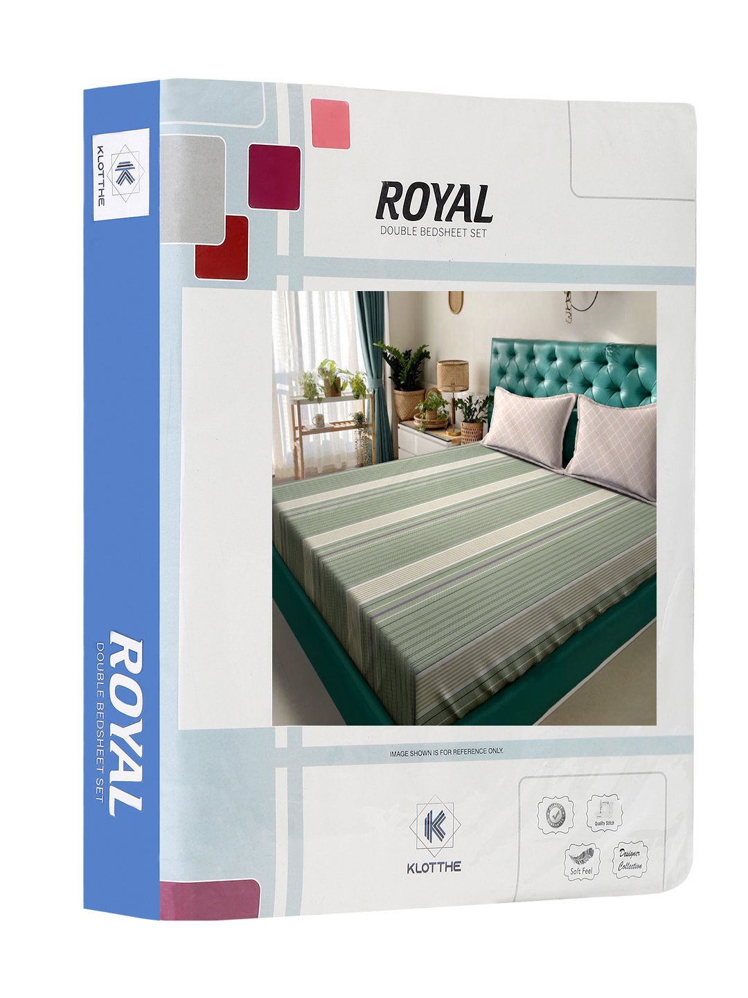Green Striped 300 TC Cotton Blend Double Bedsheet in Book Fold Packing