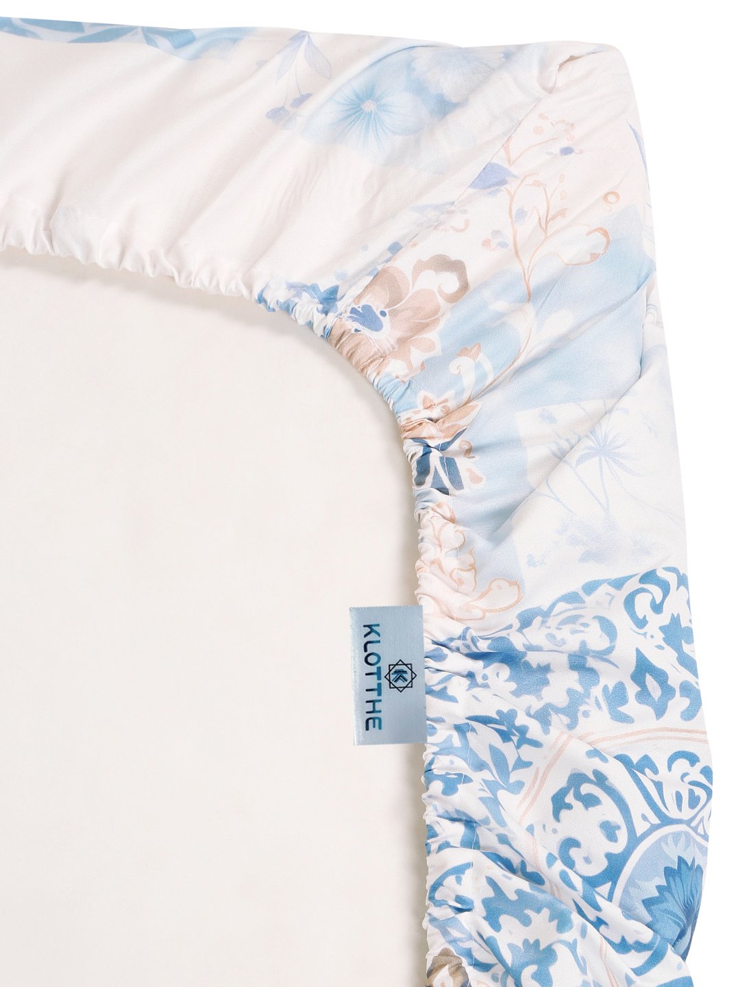 Digital Blue Geometric Cotton Blend Fitted Double Bedsheet with 2 Pillow Covers