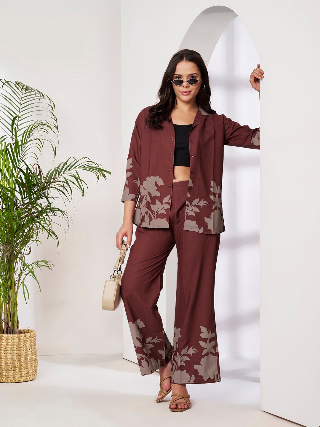 Rust Cotton Printed Shirt With Trousers Co-Ords Set