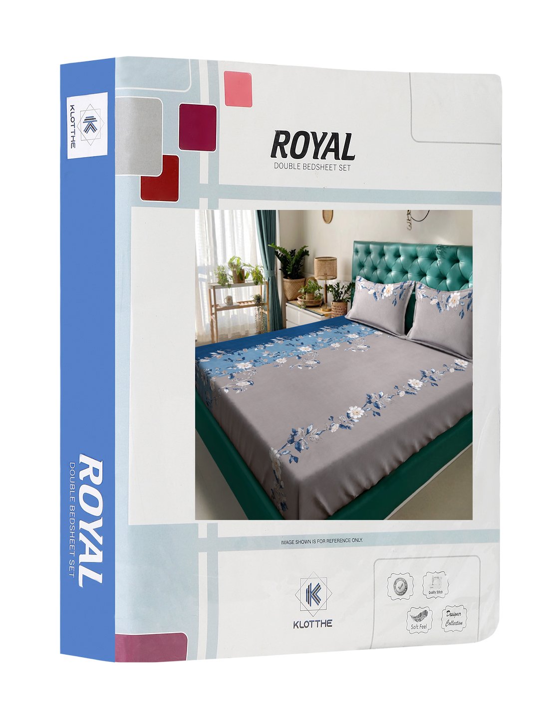 Grey Floral 300 TC Cotton Blend Double Bedsheet in Book Fold Packing