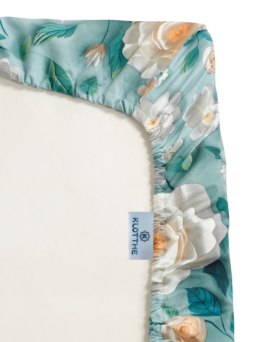 Turquoise Floral 7D King Size Cotton Blend Fitted Double Bedsheet with 2 Pillow Covers