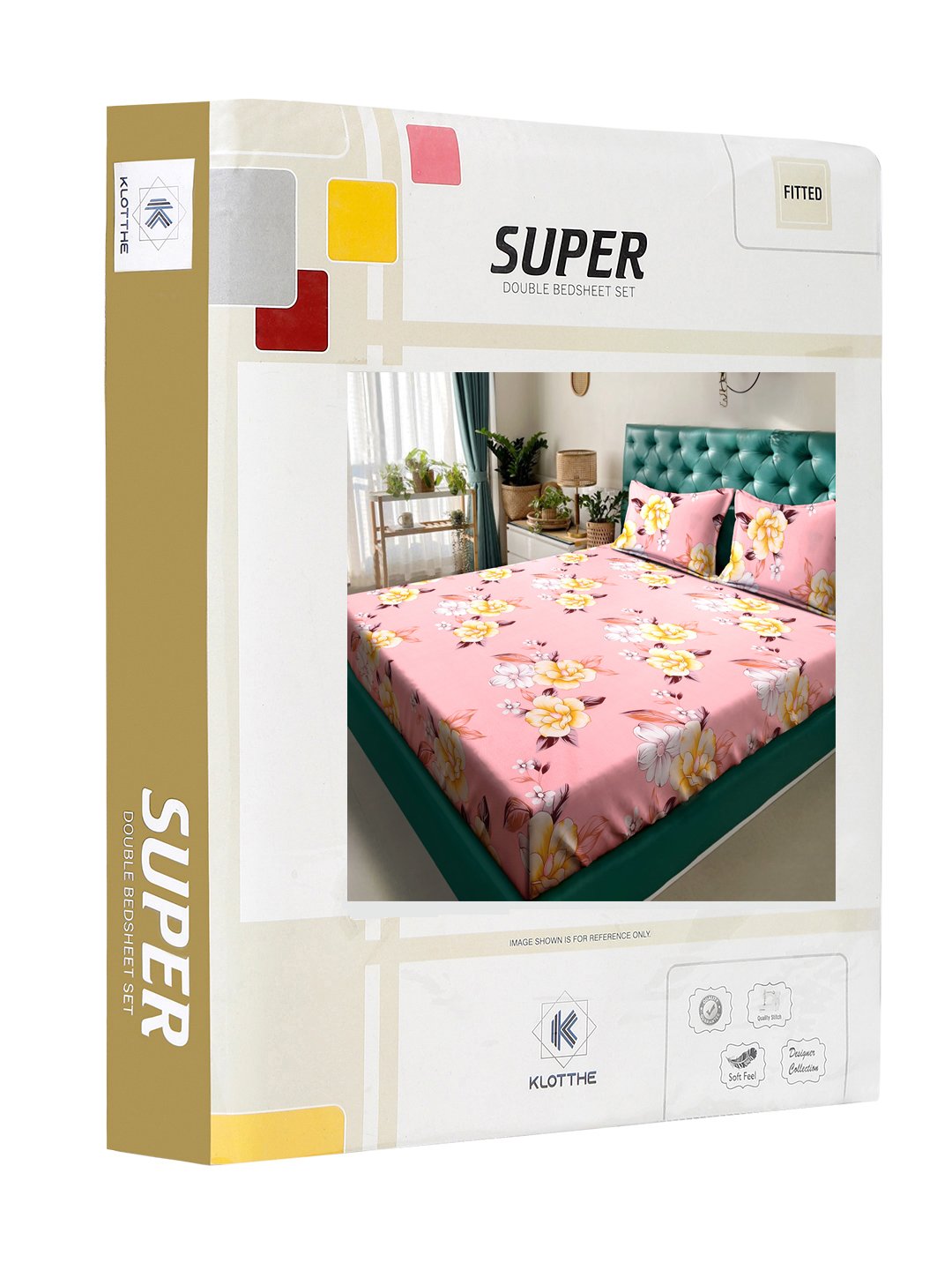 Pink Floral  300 TC Cotton Blend Fitted Double Bedsheet in Book Fold Packing