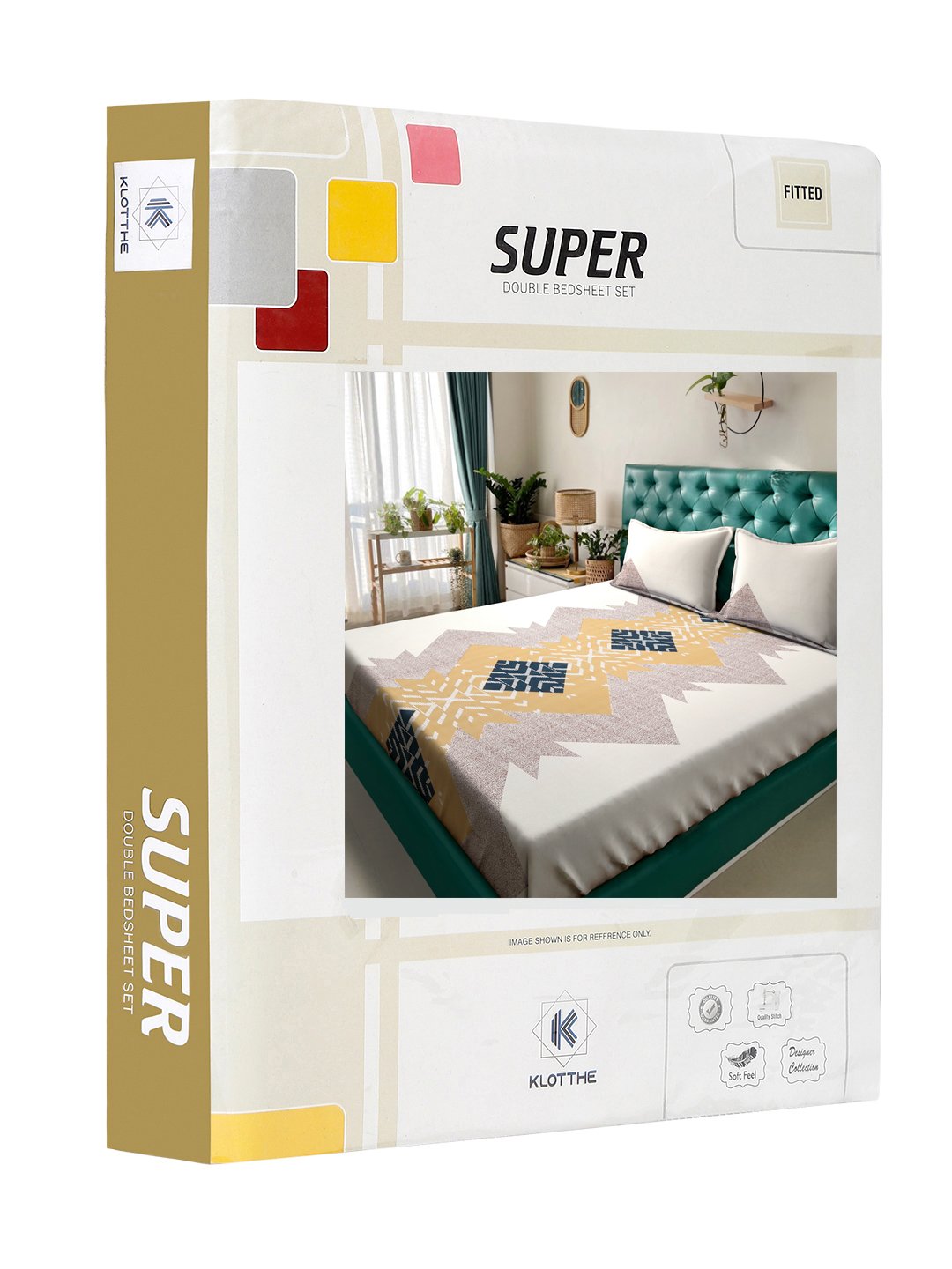 Book Fold Multi Geometric 300 TC Cotton Blend Fitted Double Bedsheet with 2 Pillow Covers