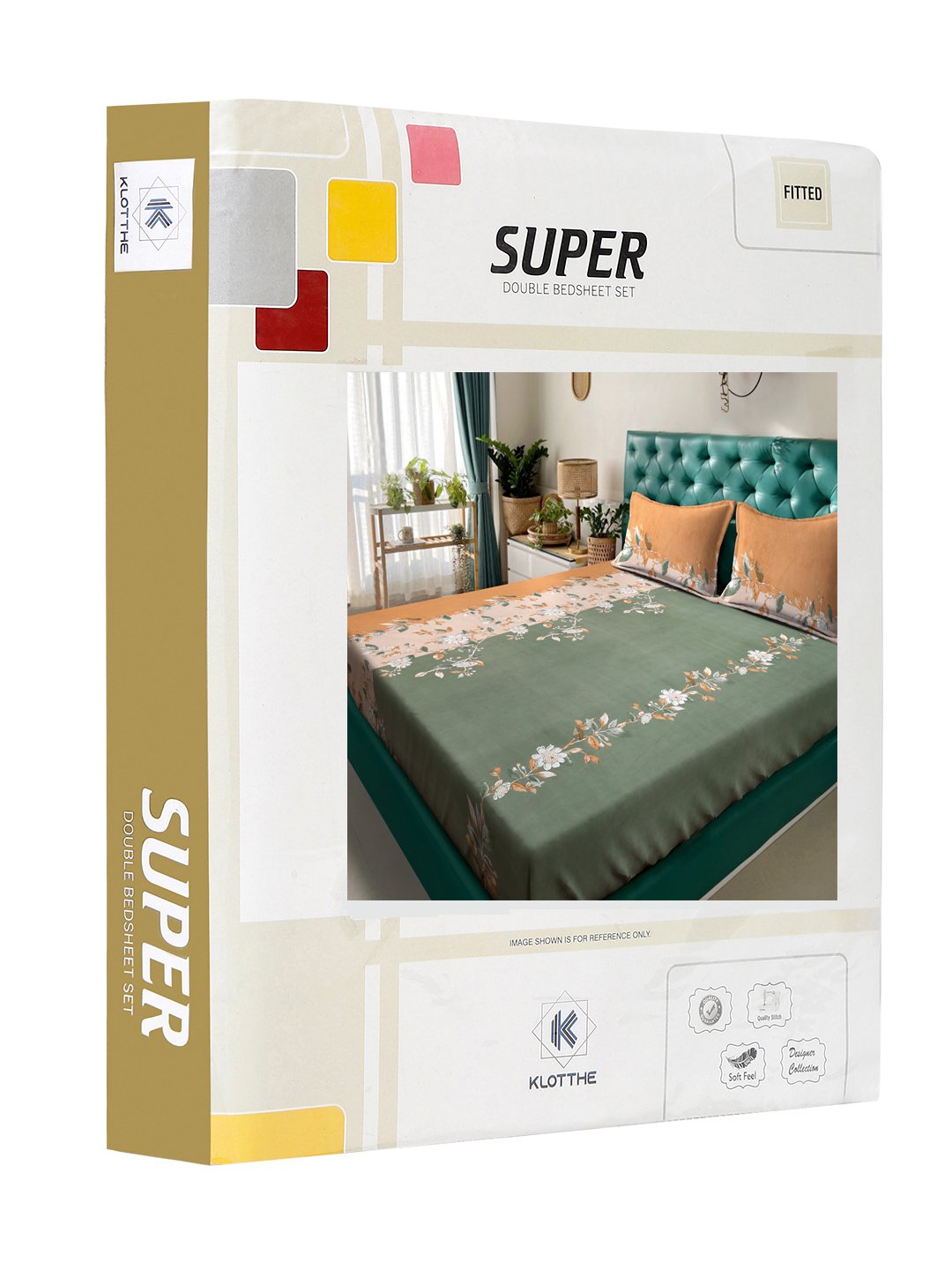 Green Floral 300 TC Cotton Blend Fitted Double Bedsheet in Book Fold Packing