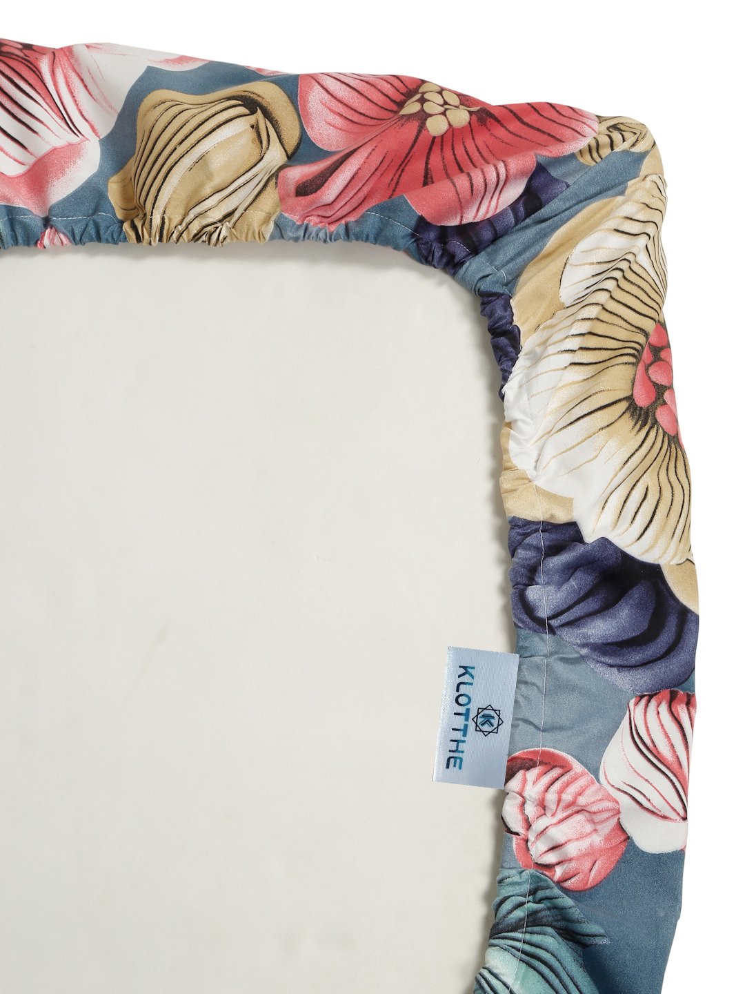 Blue Floral 7D Cotton Blend Fitted Single Bedsheet with Pillow Cover