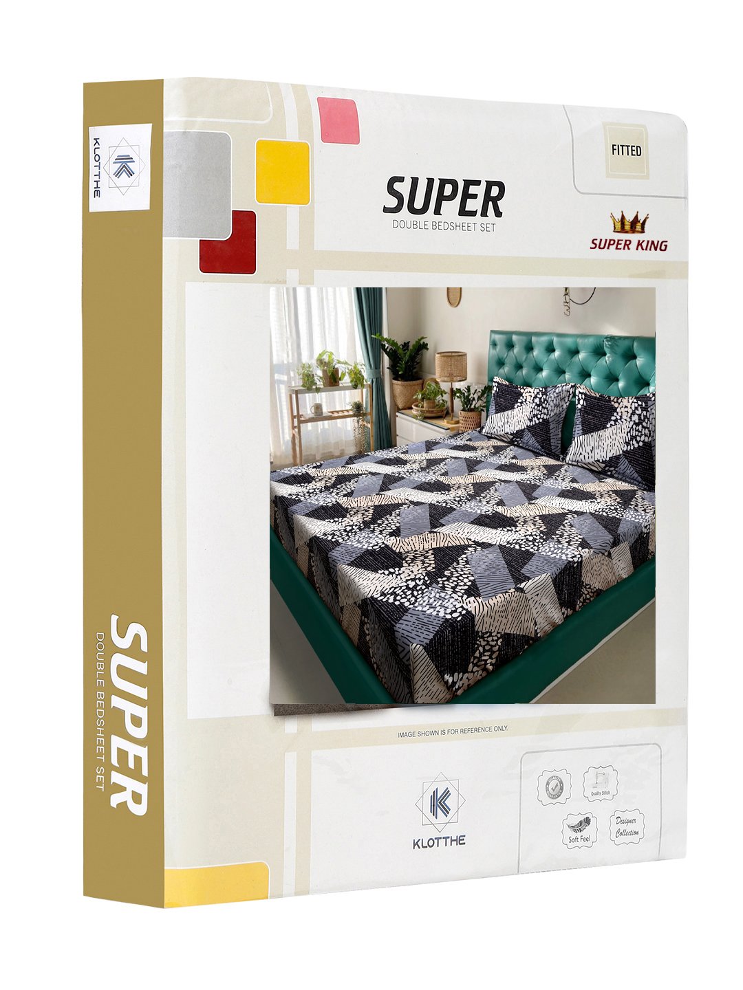 Multi Geometric 300 TC Cotton Blend Fitted Super King Double Bedsheet in Book Fold Packing