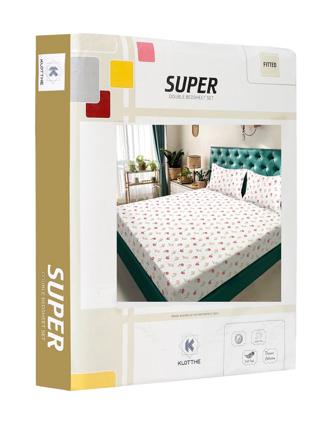 Cream Floral 300 TC Cotton Blend Fitted Double Bedsheet in Book Fold Packing