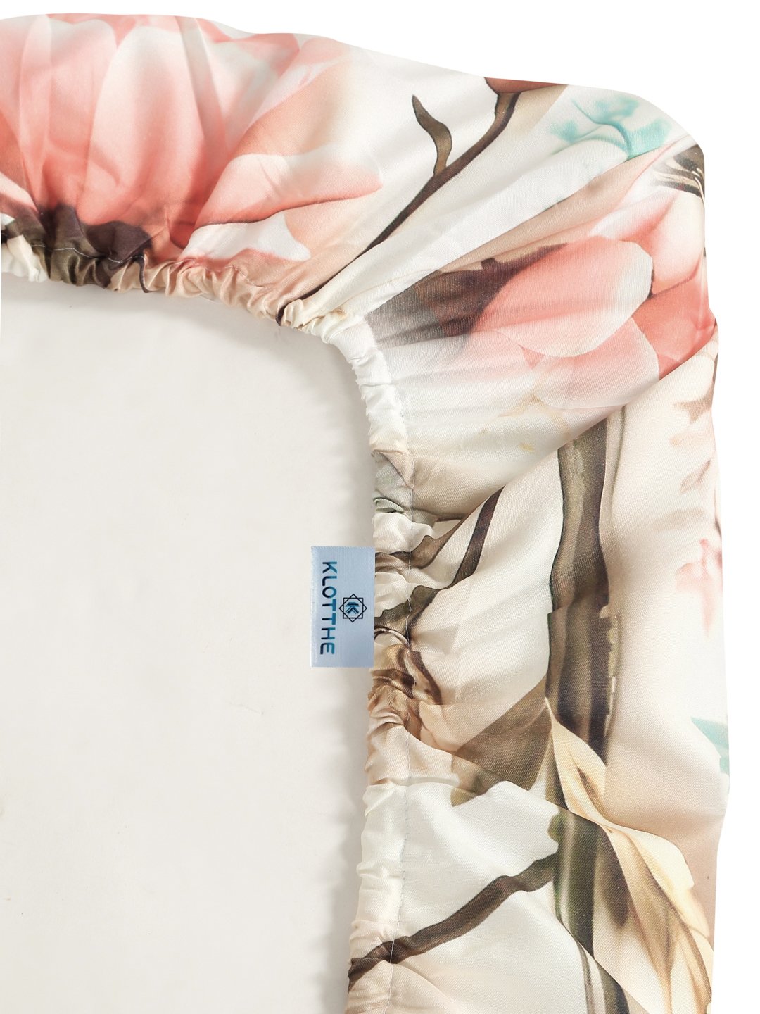 Cream 7D Animal Printed Fitted Cotton Blend Double Bedsheet with 2 Pillow Covers
