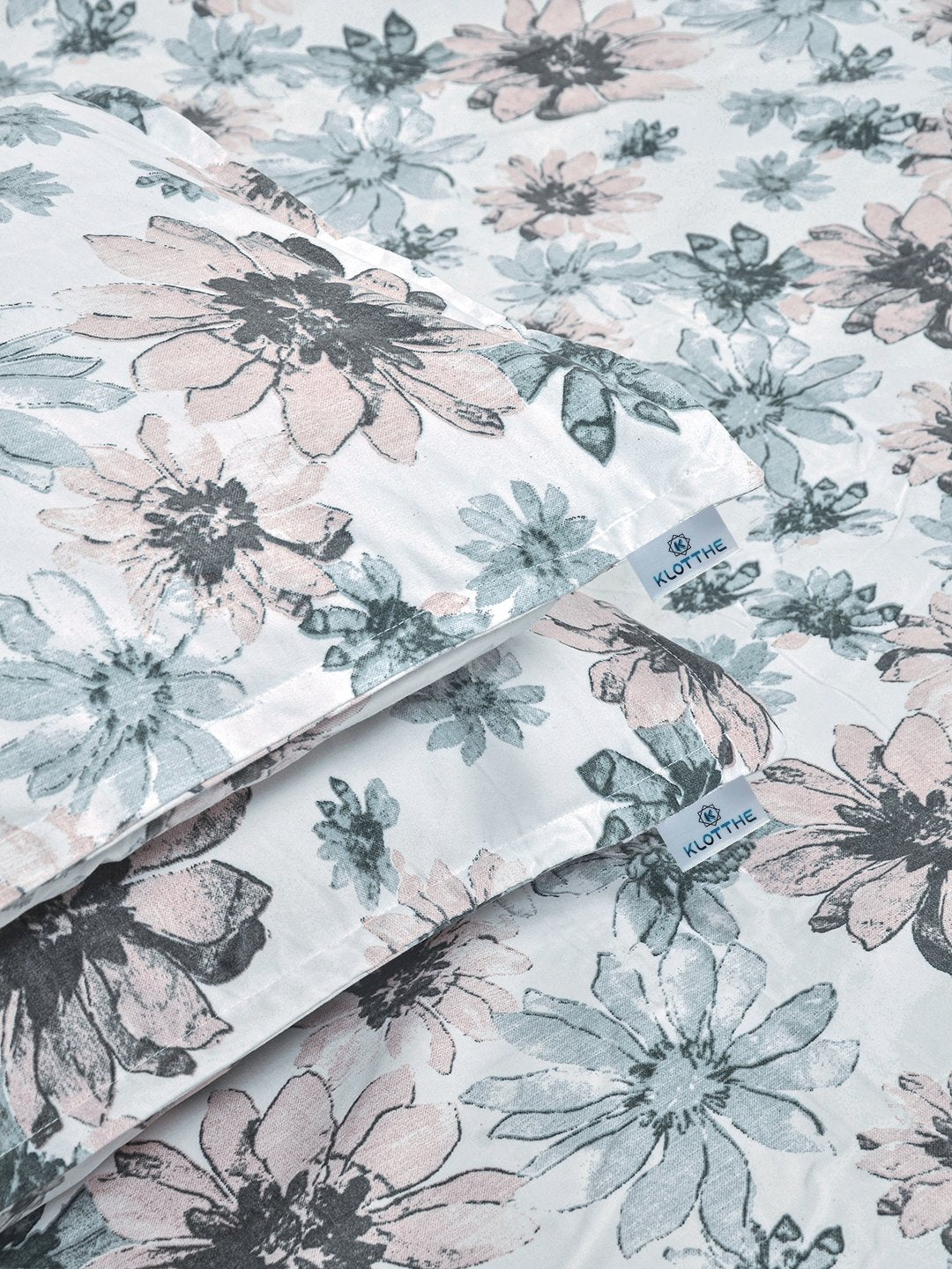 White Floral 300 TC Cotton Blend Double Bedsheet with 2 Pillow Covers