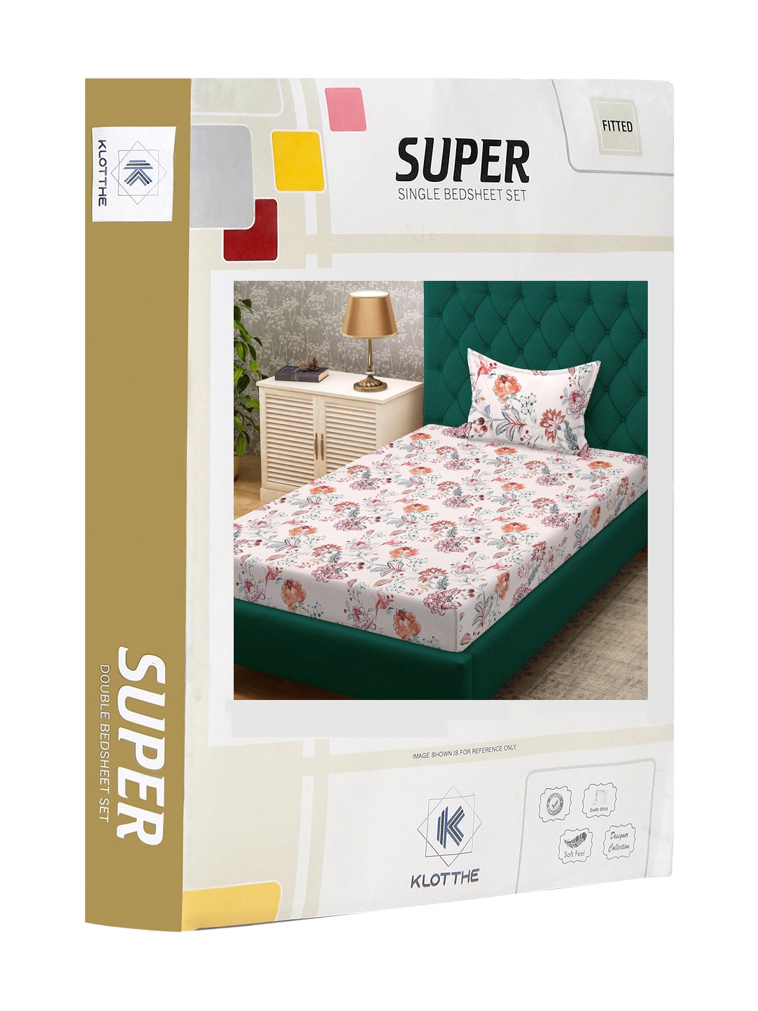 Multi Floral 300 TC Cotton Blend Fitted Single Bedsheet in Book Fold Packing