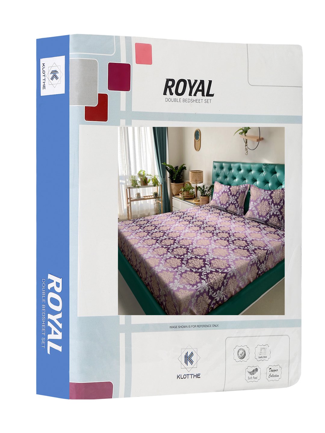 Book Fold Purple Floral 300 TC Cotton Blend Double Bedsheet with 2 Pillow Covers
