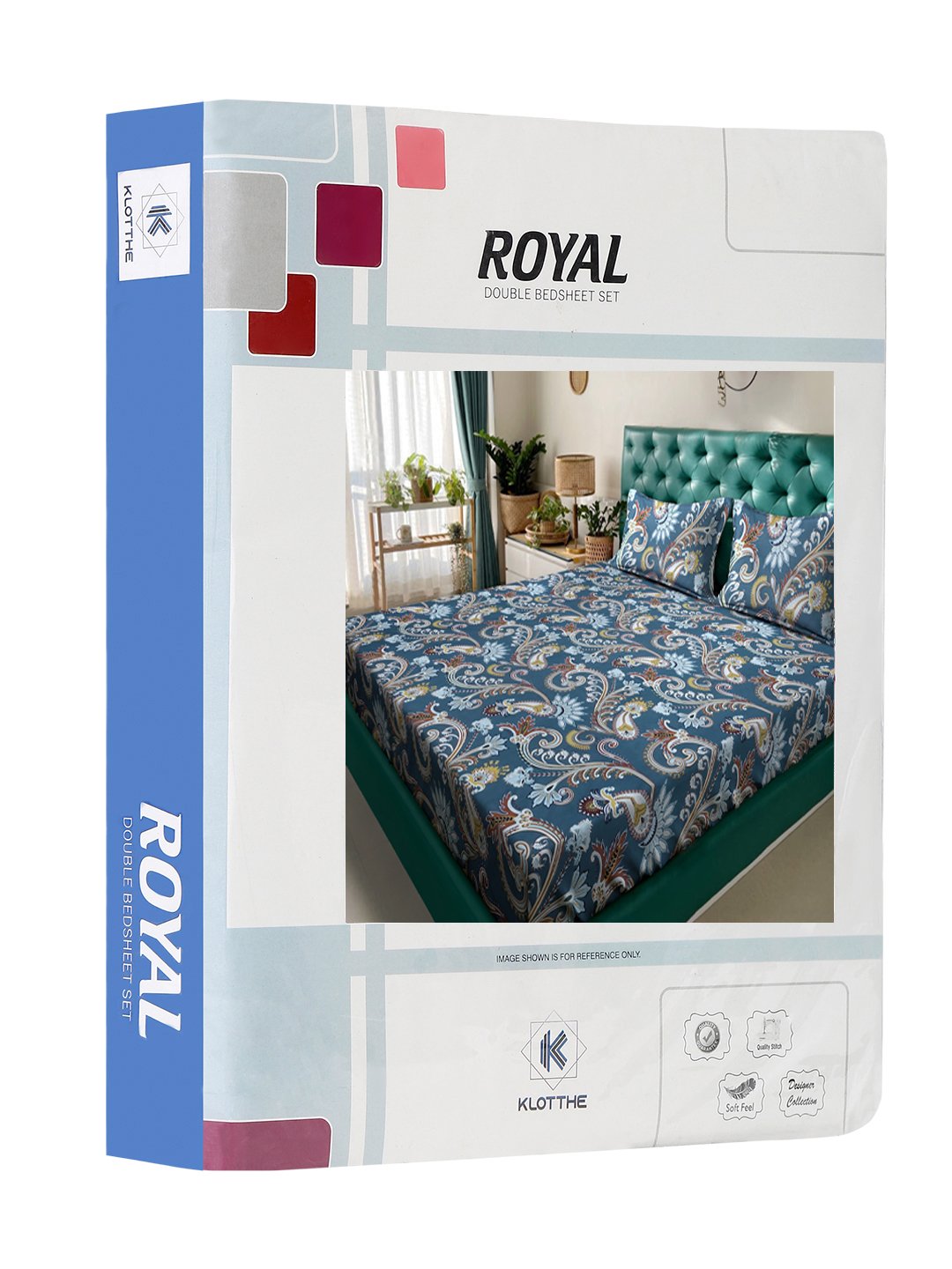 Blue Floral 300 TC Cotton Blend Double Bedsheet in Book Fold Packing