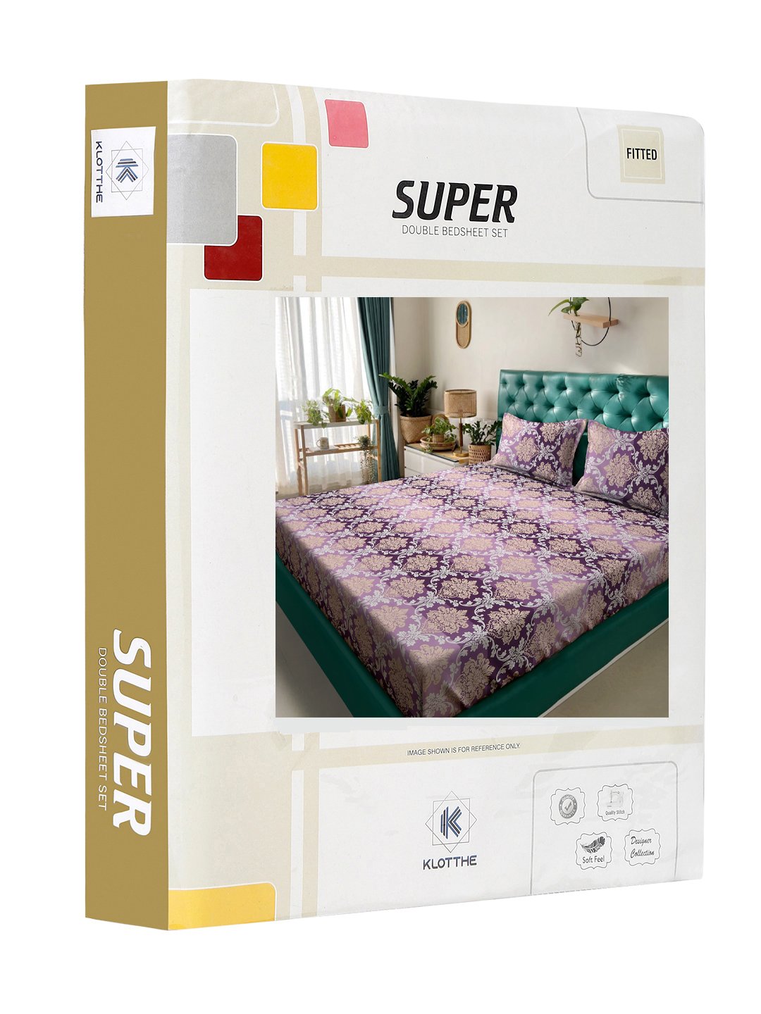 Book Fold Purple Floral 300 TC Cotton Blend Fitted Double Bedsheet with 2 Pillow Covers