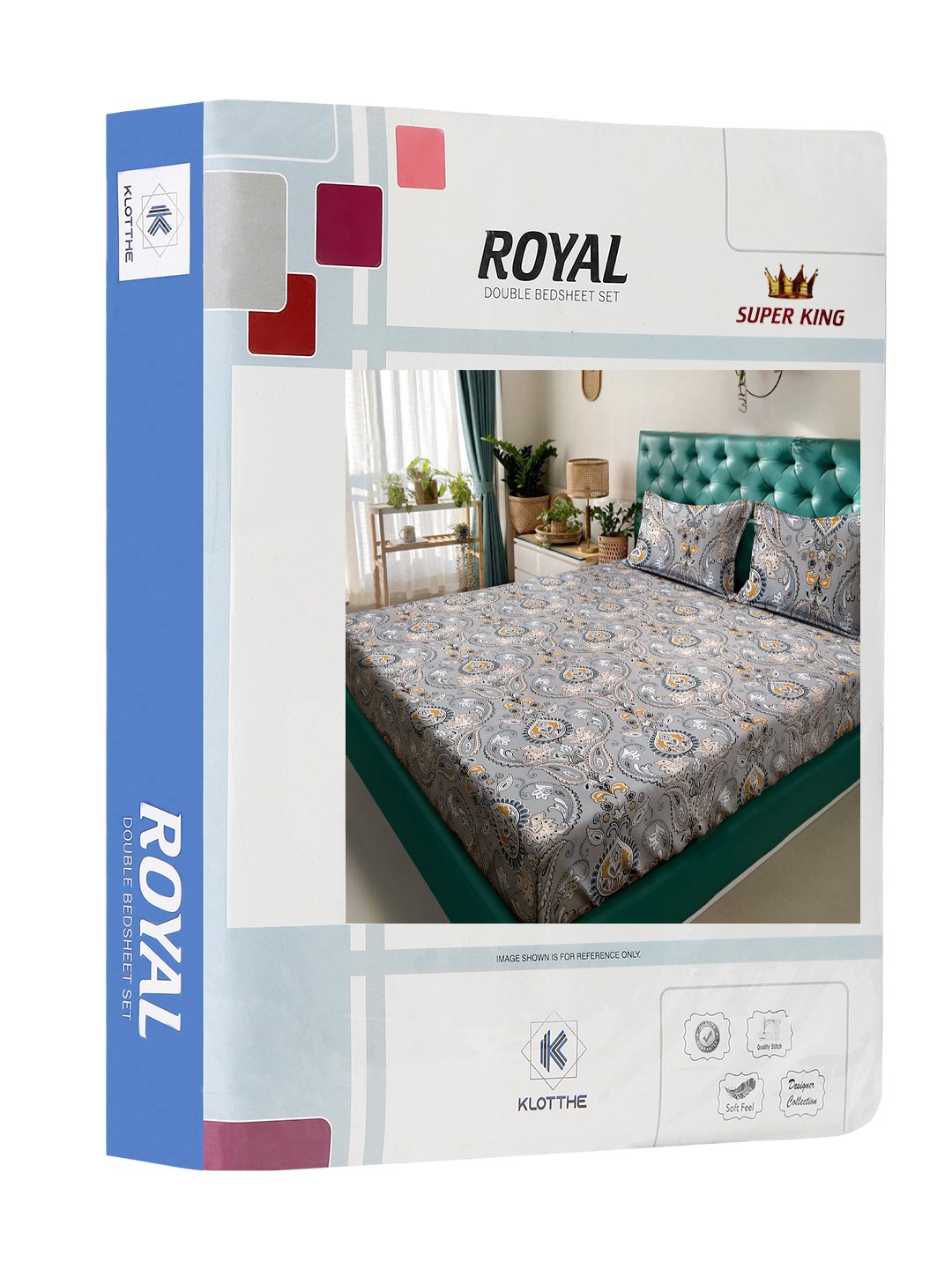 Grey Ethnic Motifs 300 TC Cotton Blend Super King Double Bedsheet in Book Fold Packing