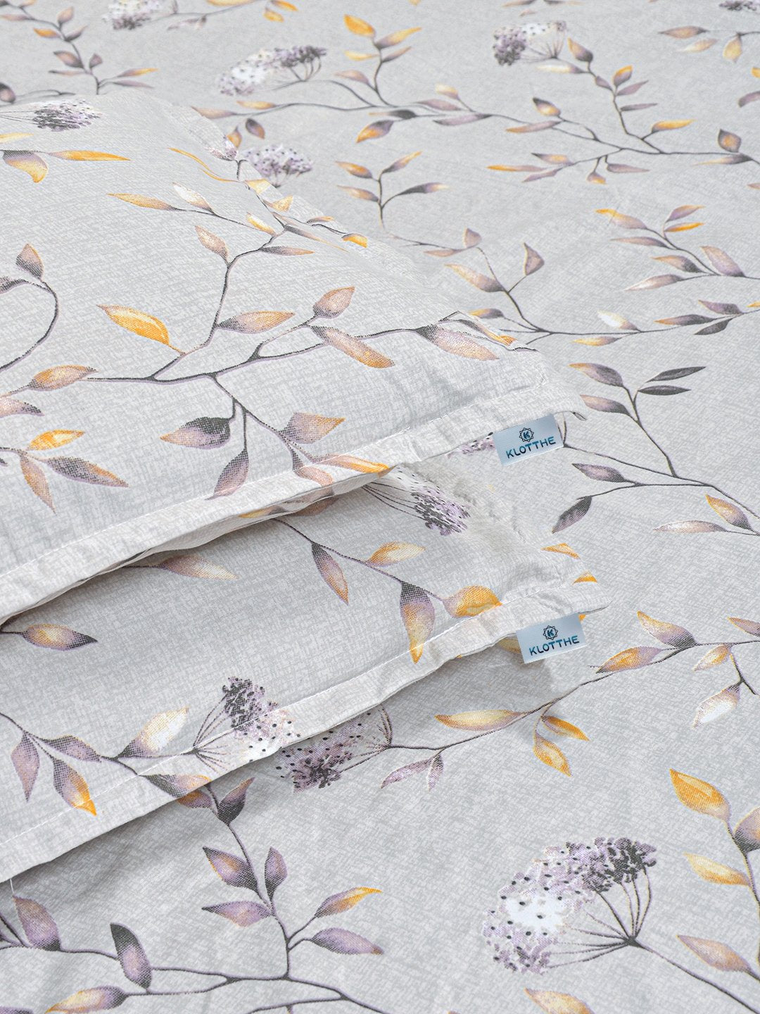 Grey Floral 300 TC Cotton Blend Double Bedsheet with 2 Pillow Covers