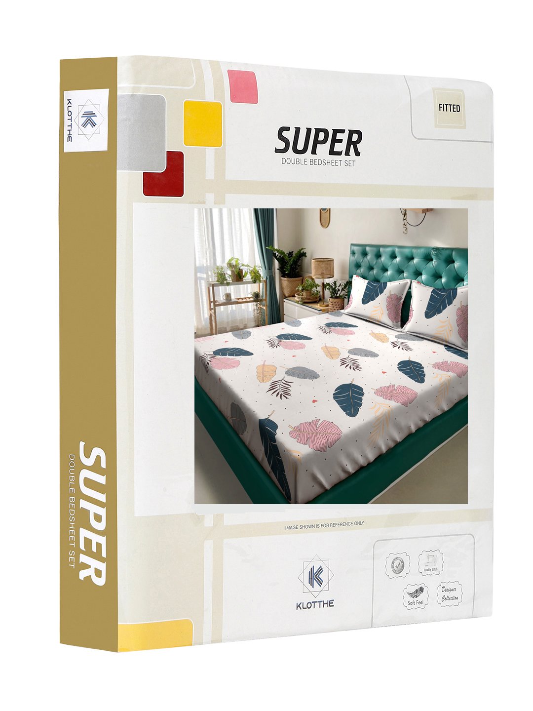 Cream Floral  300 TC Cotton Blend Fitted Double Bedsheet in Book Fold Packing