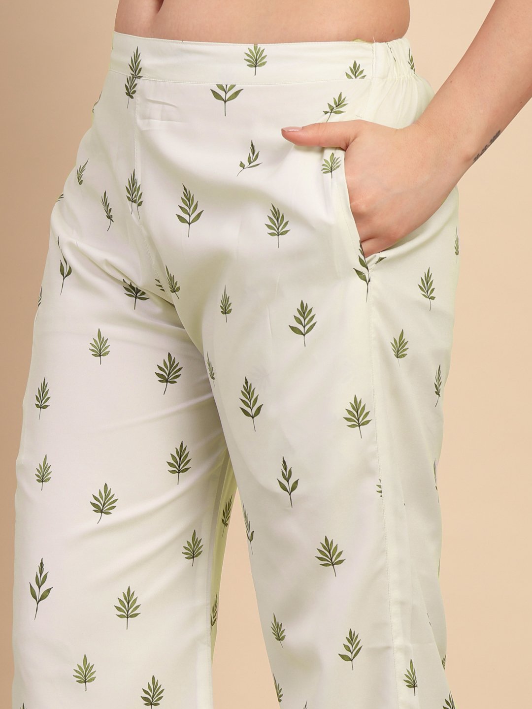 Cream Cotton Printed Shirt With Trousers Co-Ords Set
