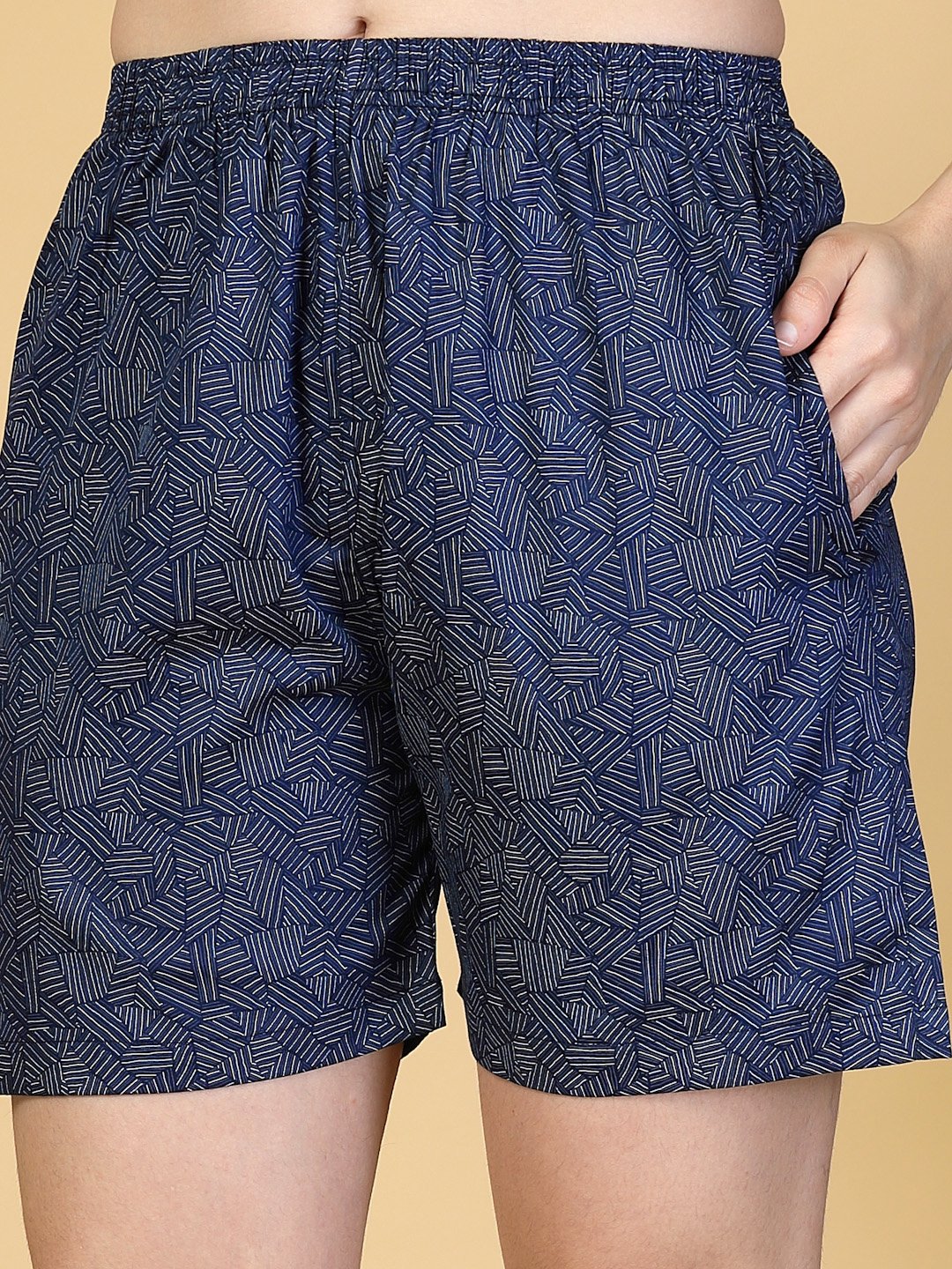 Women Navy Blue Abstract Pure Cotton Night Suit