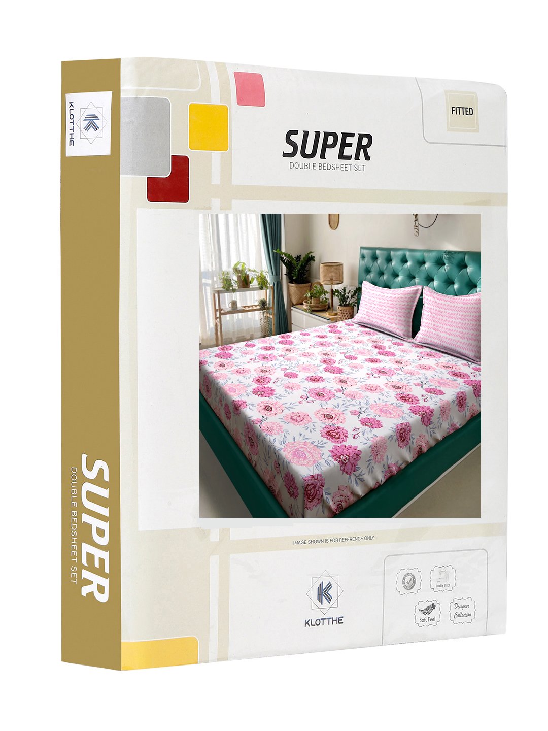 Pink Floral 300 TC Cotton Blend Fitted Double Bedsheet in Book Fold Packing