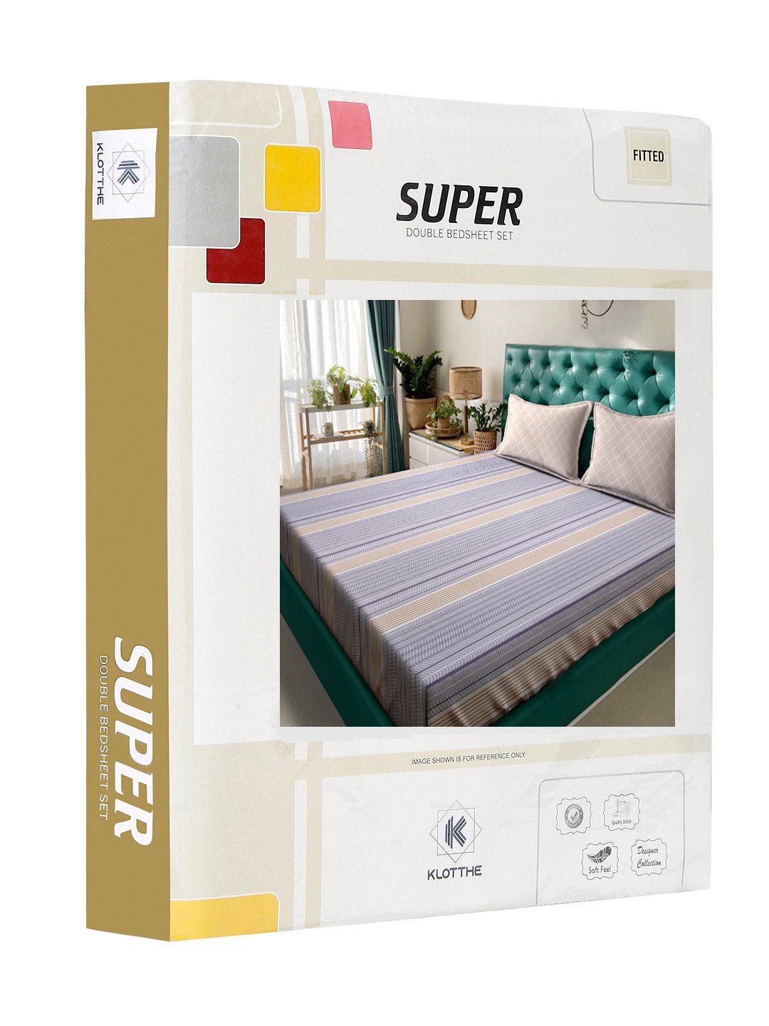 Purple Striped 300 TC Cotton Blend Fitted Double Bedsheet in Book Fold Packing
