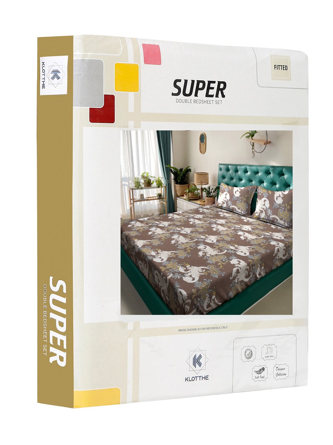 Book Fold Brown Floral 300 TC Cotton Blend Fitted Double Bedsheet with 2 Pillow Covers