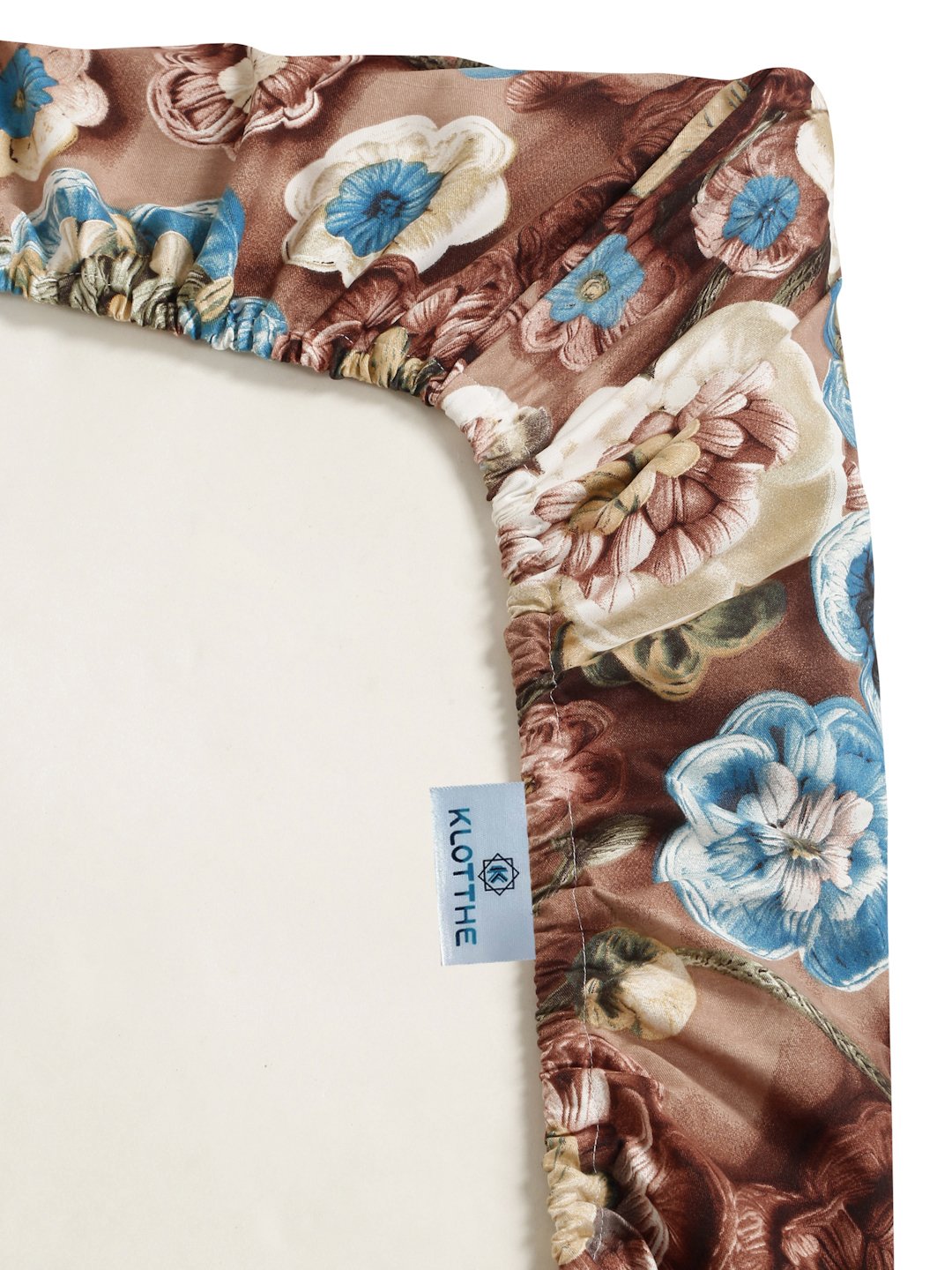 Brown Floral 7D King Size Cotton Blend Fitted Double Bedsheet with 2 Pillow Covers