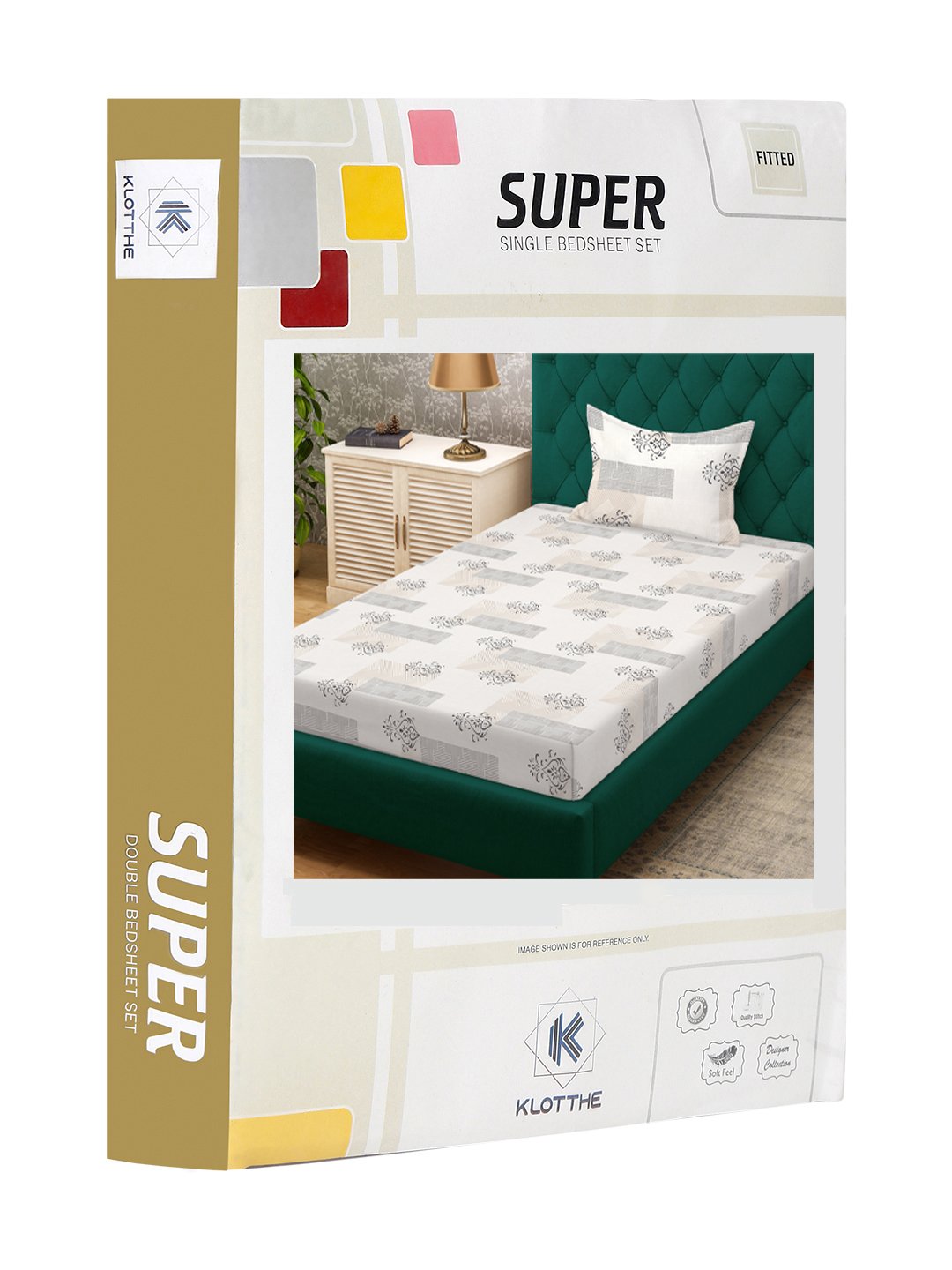Cream Ethnic Motifs 300 TC Cotton Blend Fitted Single Bedsheet in Book Fold Packing