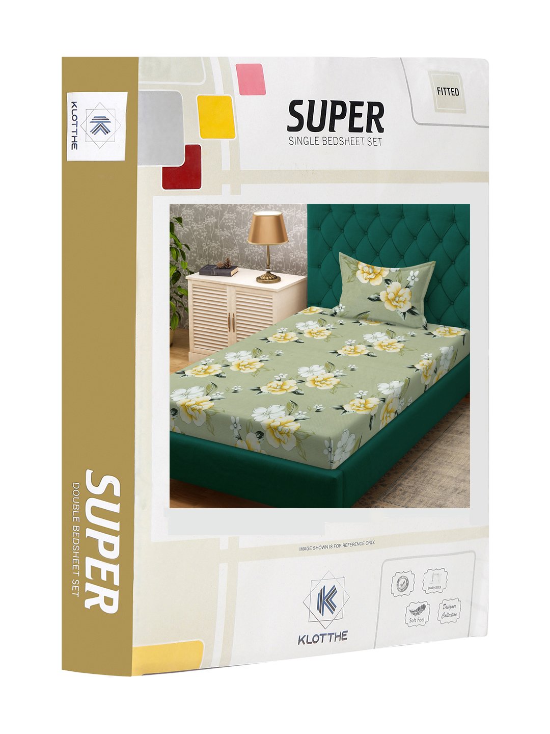 Green Floral 300 TC Cotton Blend Fitted Single Bedsheet in Book Fold Packing