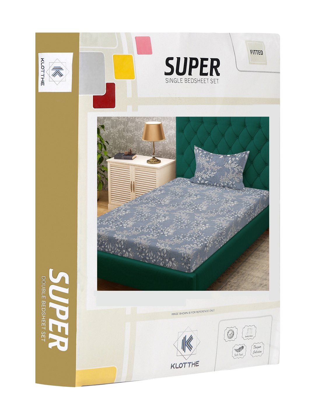 Grey Floral 300 TC Cotton Blend Fitted Single Bedsheet in Book Fold Packing