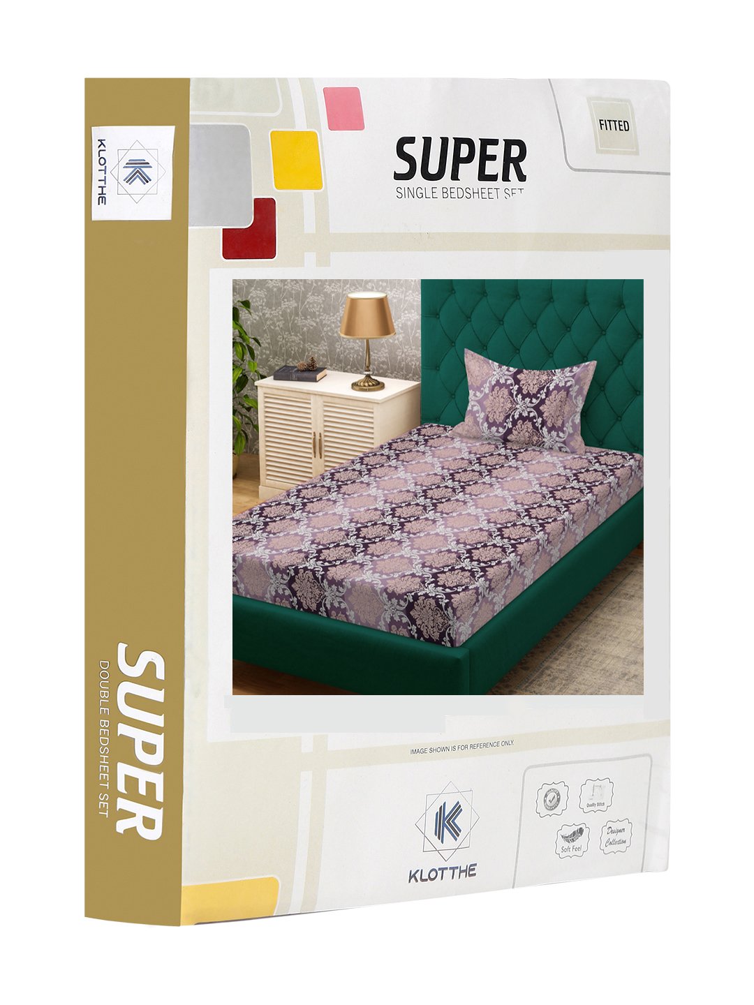Purple Floral 300 TC Cotton Blend Fitted Single Bedsheet Set in Book Fold Packing