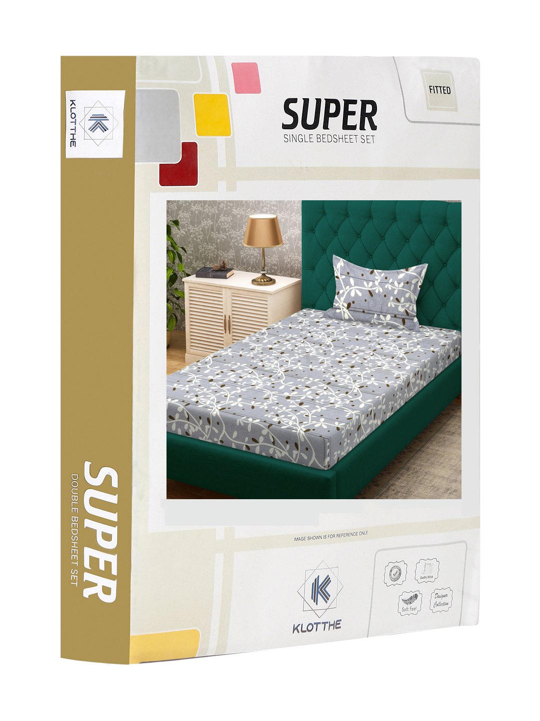 Grey Floral 300 TC Cotton Blend Fitted Single Bedsheet in Book Fold Packing