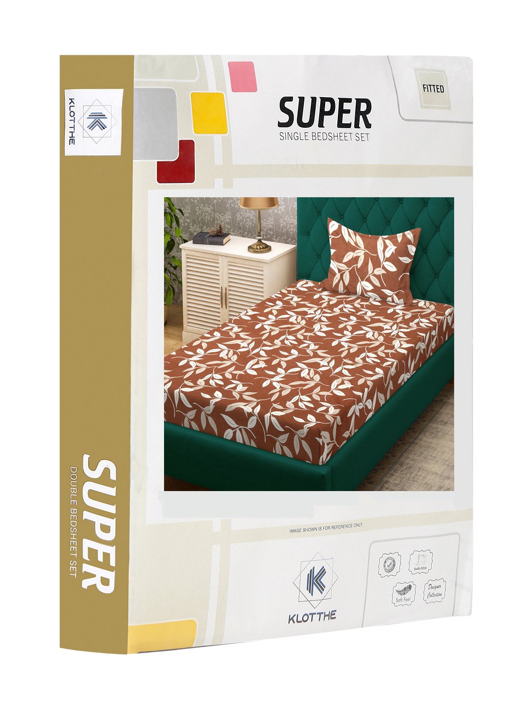 Brown Floral 300 TC Cotton Blend Fitted Single Bedsheet Set in Book Fold Packing