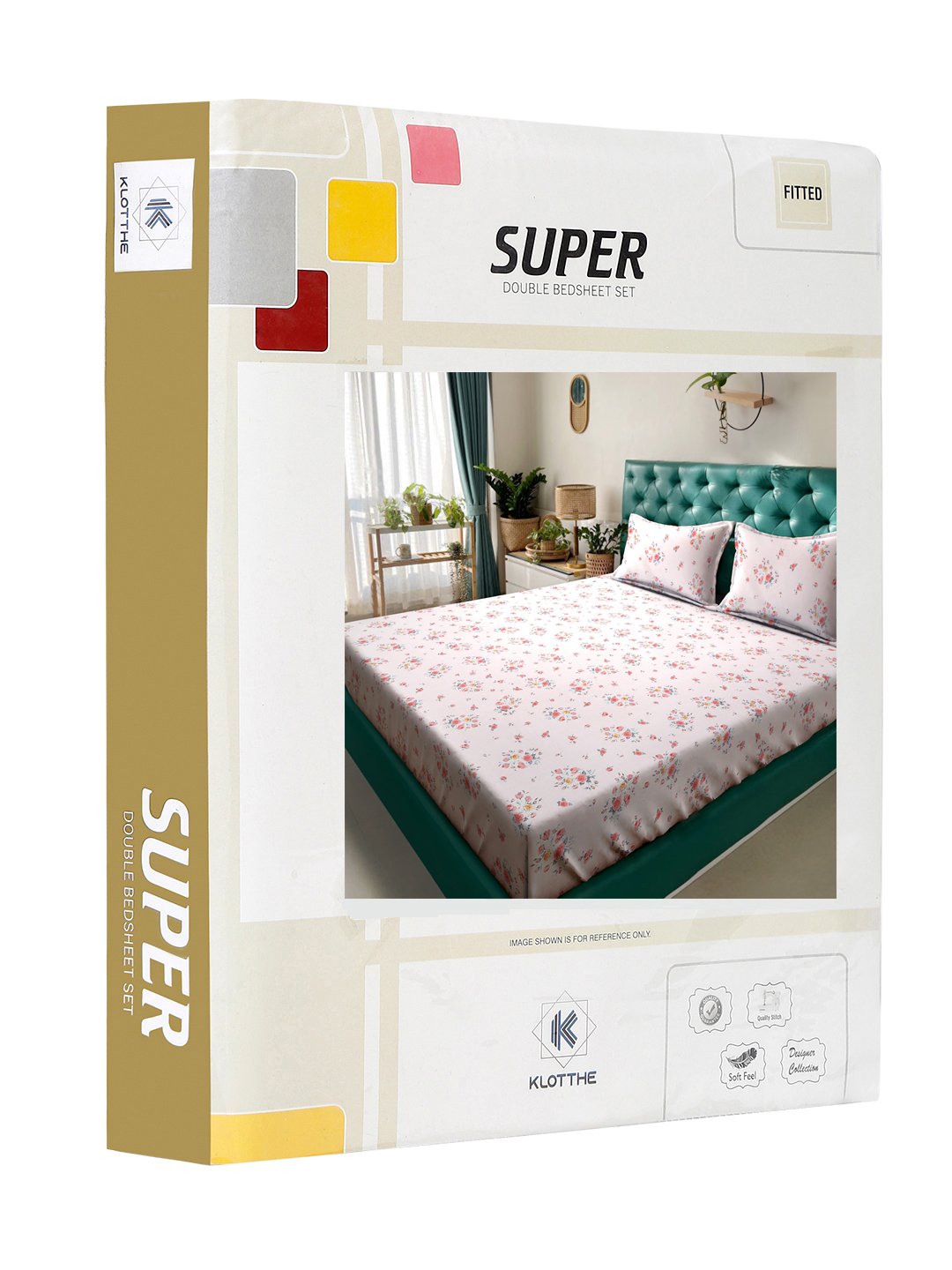 Book Fold Pink Floral 300 TC Cotton Blend Fitted Double Bedsheet with 2 Pillow Covers