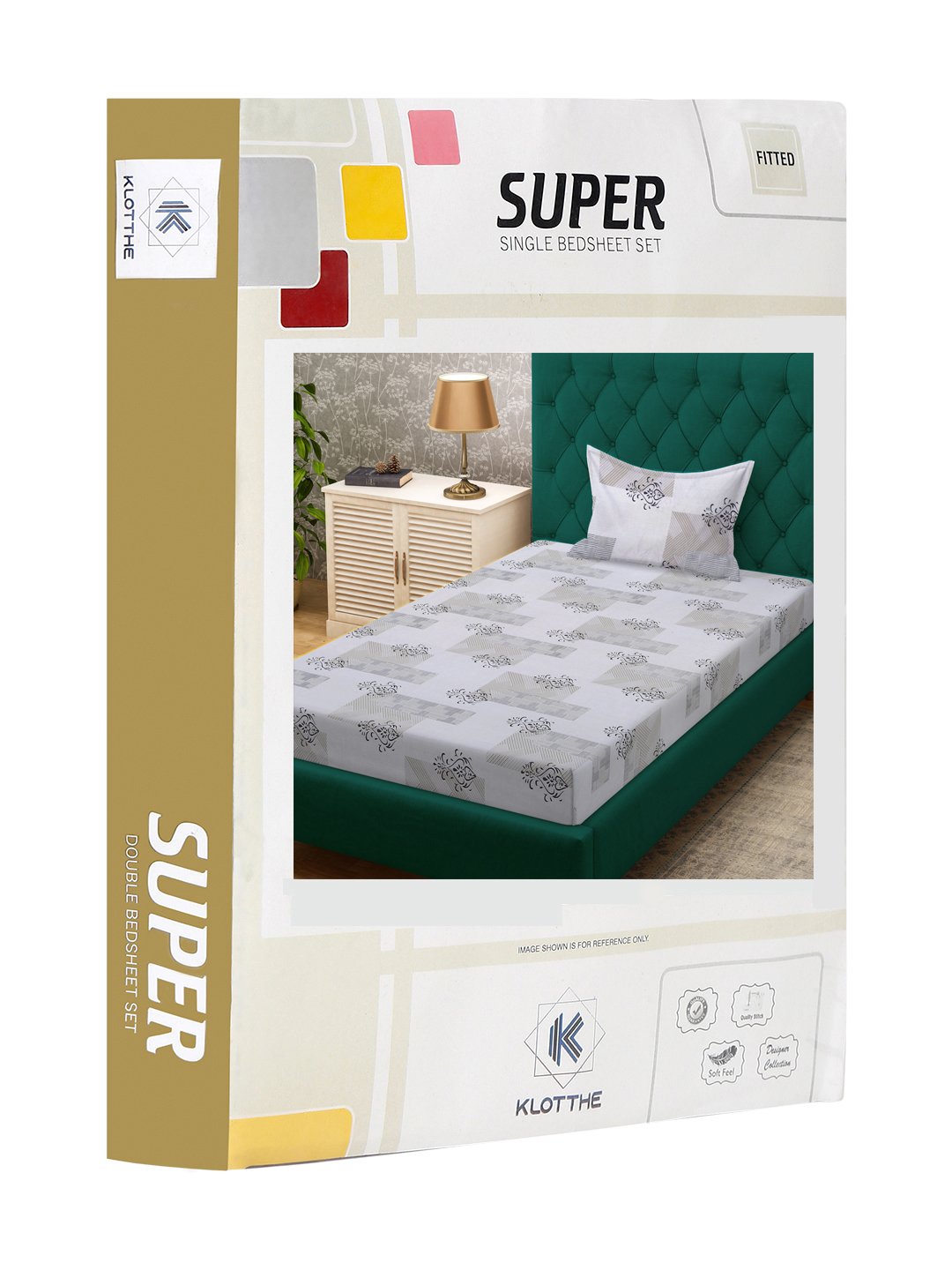 Grey Ethnic Motifs 300 TC Cotton Blend Fitted Single Bedsheet in Book Fold Packing