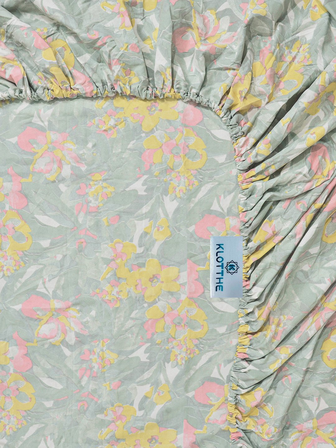 Green Floral Cotton Blend Fitted Double Bedsheet with 2 Pillow Covers