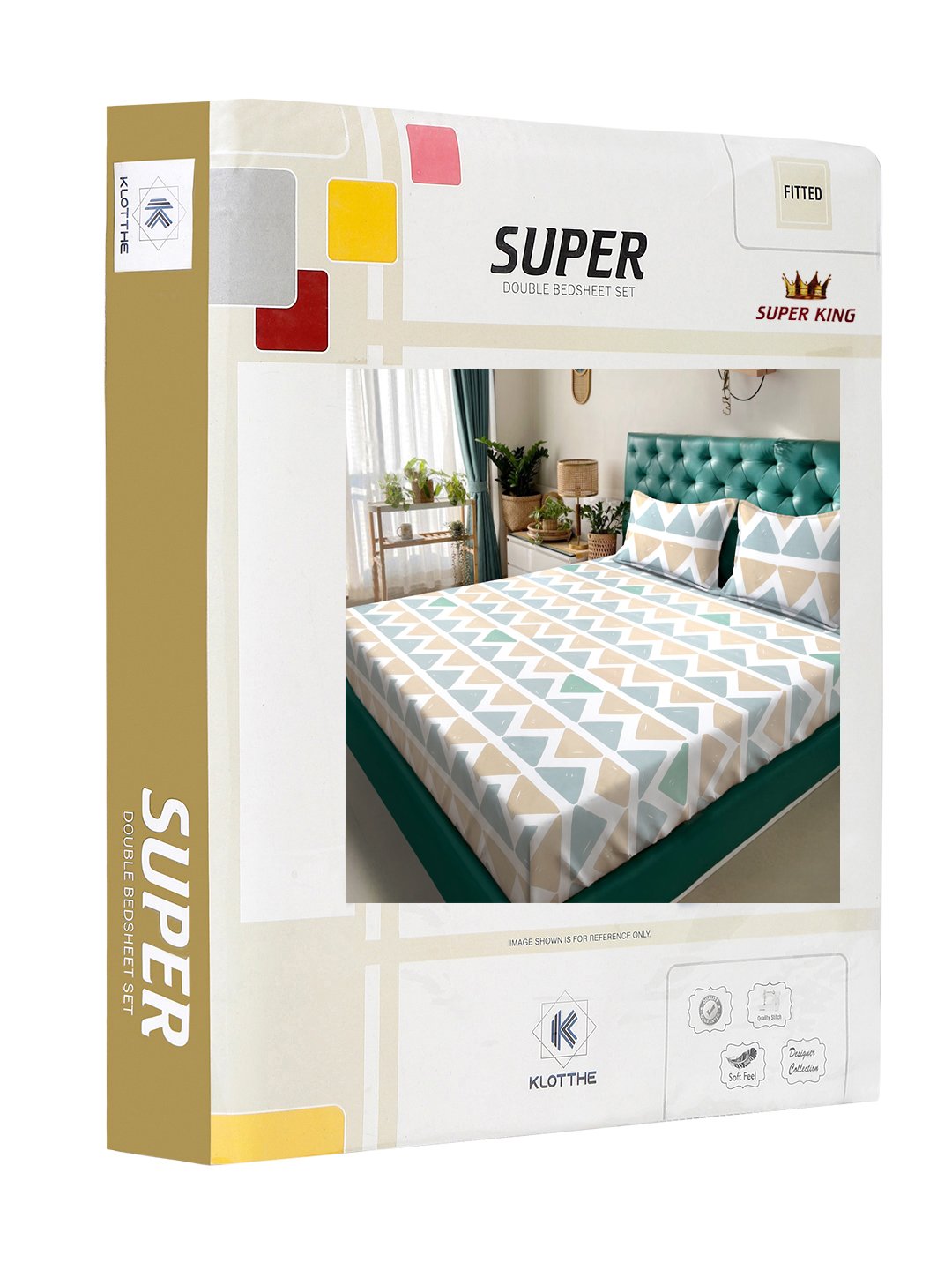 Multi Geometric 300 TC Cotton Blend Fitted Double Bedsheet in Book Fold Packing