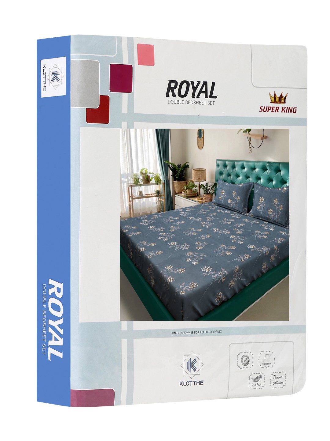 Blue Floral 300 TC Cotton Blend Double Bedsheet in Book Fold Packing