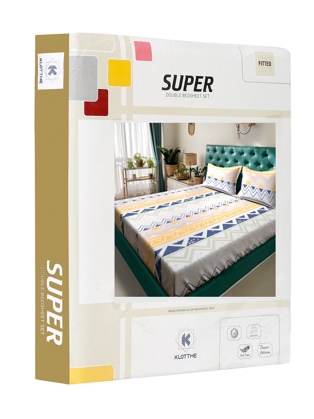 Geometric 300 TC Cotton Blend Fitted Double Bedsheet in Book Fold Packing