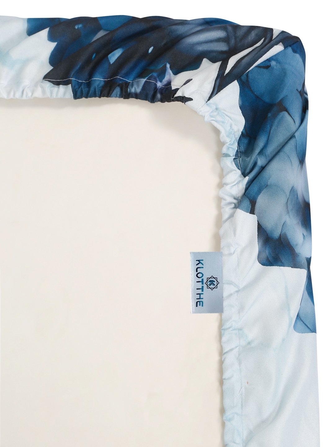 Blue Digital Floral Printed Cotton Blend Fitted Single Bedsheet with Pillow Cover