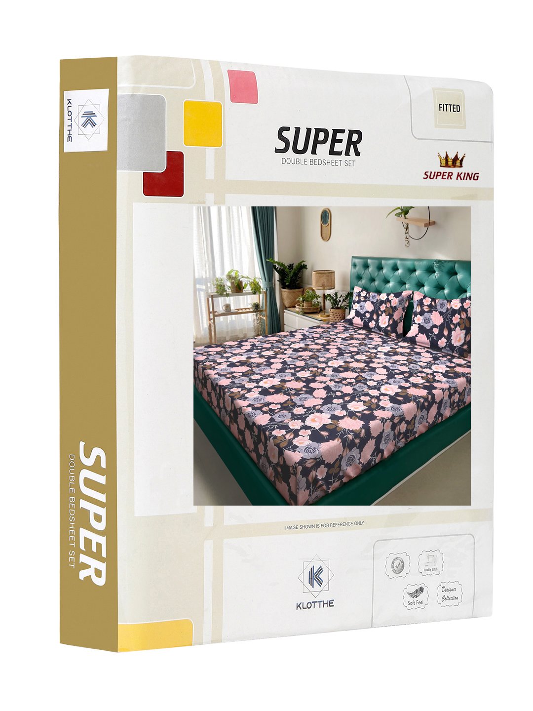 Multi Floral 300 TC Cotton Blend Fitted Double Bedsheet in Book Fold Packing